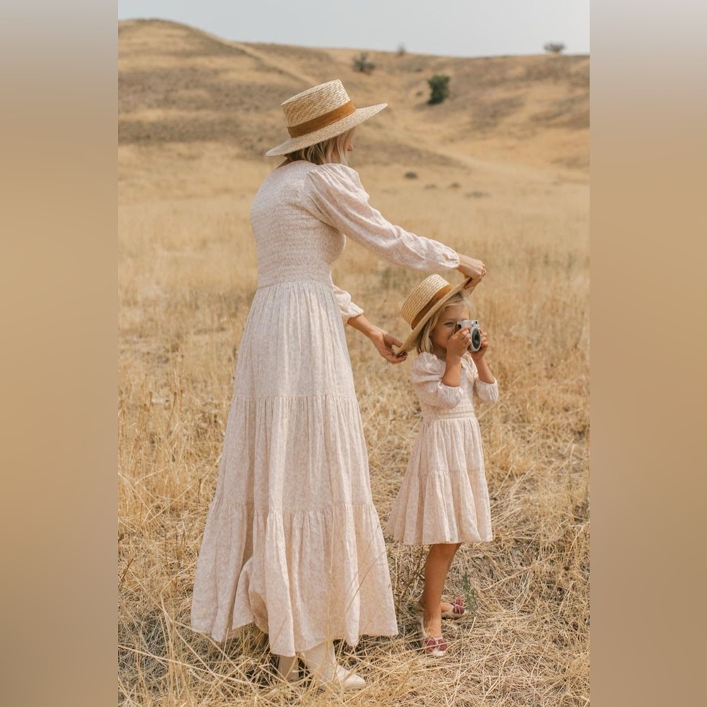 IVY CITY CO Wheat Floral Maxi Dress Cream Ruched